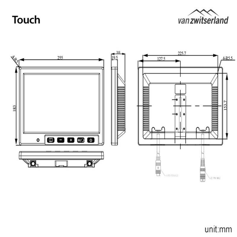 Extra groot Split Quad Touch scherm voor maximaal 4 camera's bijvoorbeeld: frontcamera, zijcamera en achterzicht camera