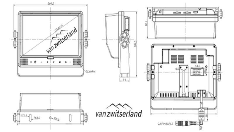 Extra groot Split Quad Touch scherm voor maximaal 4 camera's bijvoorbeeld: frontcamera, zijcamera en achterzicht camera