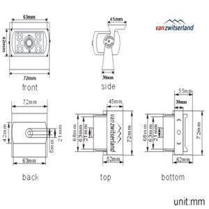 Technische tekening C1 achteruitrijcamera voor achterzijde