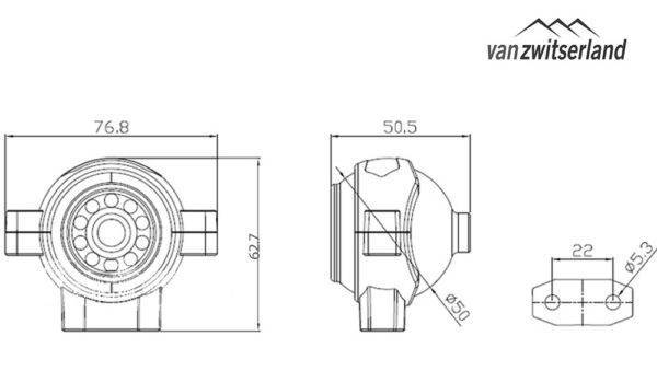 Technische tekening C5 Front of dode hoek camera