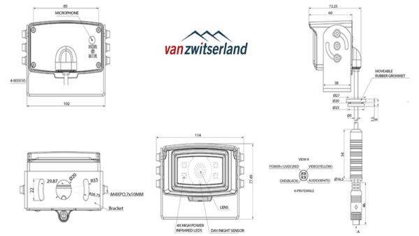 Technische tekening C4 achteruitrijcamera