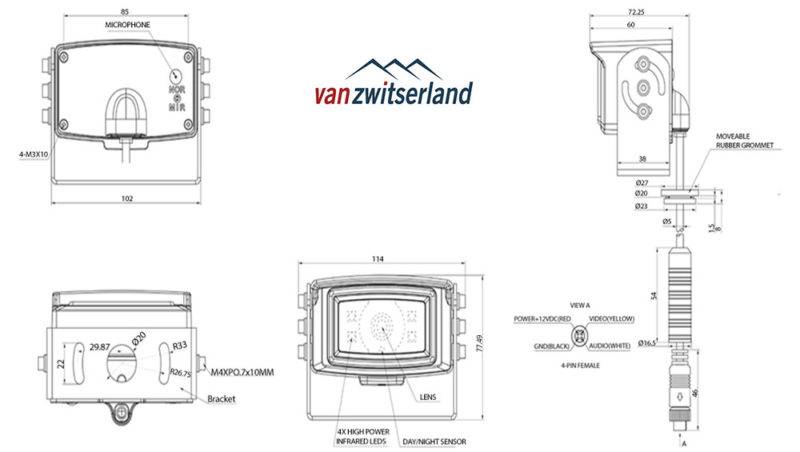 Technische tekening C4 achteruitrijcamera