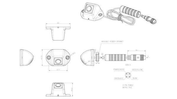 Technische tekening C7 mini achteruitrijcamera